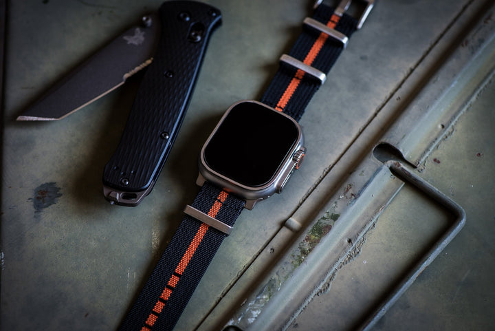 Ribbed Mako FN Band - For Apple Watch ULTRA - Black & Orange - BluShark Straps