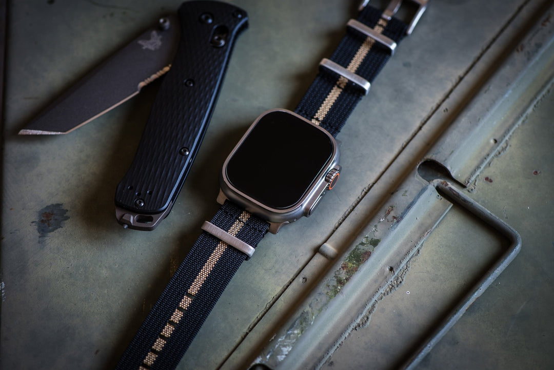 Ribbed Mako FN Band - For Apple Watch ULTRA - Black & Tan - BluShark Straps