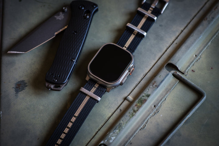 Ribbed Mako FN Band - For Apple Watch ULTRA - Black & Tan - BluShark Straps