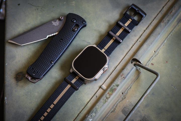Ribbed Mako FN Band - For Apple Watch ULTRA - Black & Tan - BluShark Straps