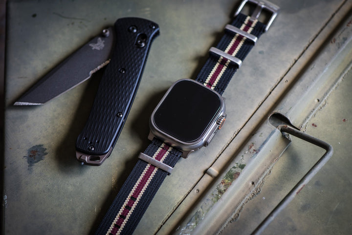 Ribbed Mako FN Band - For Apple Watch ULTRA - Black, Tan & Red - BluShark Straps