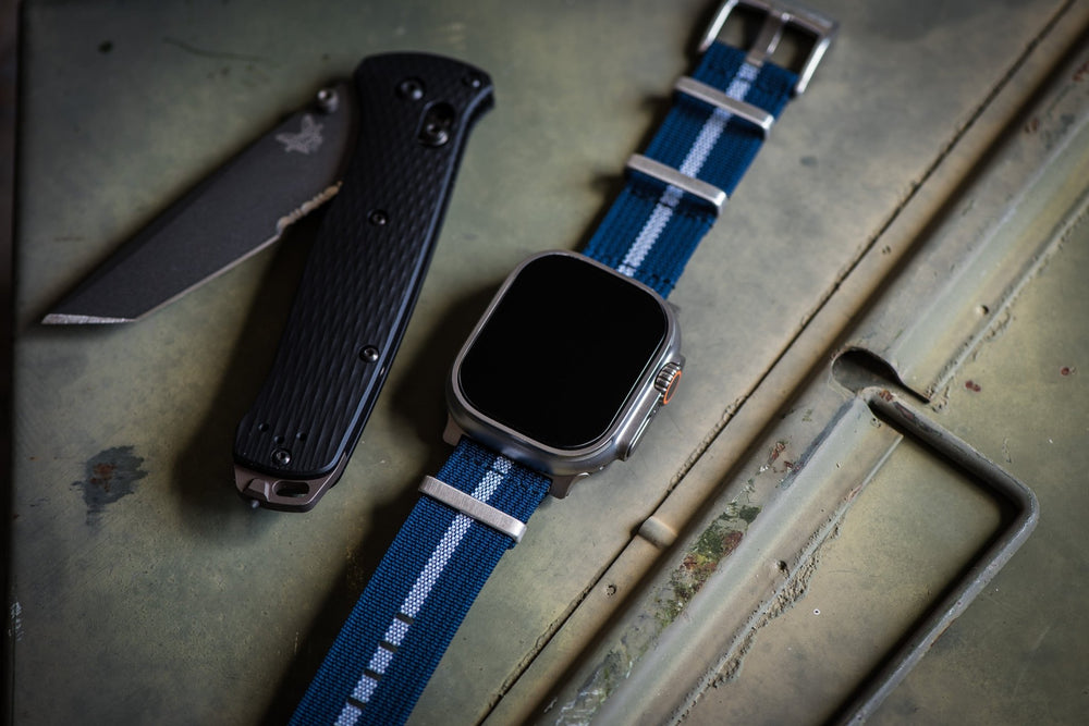 Ribbed Mako FN Band - For Apple Watch ULTRA - Blue & White - BluShark Straps