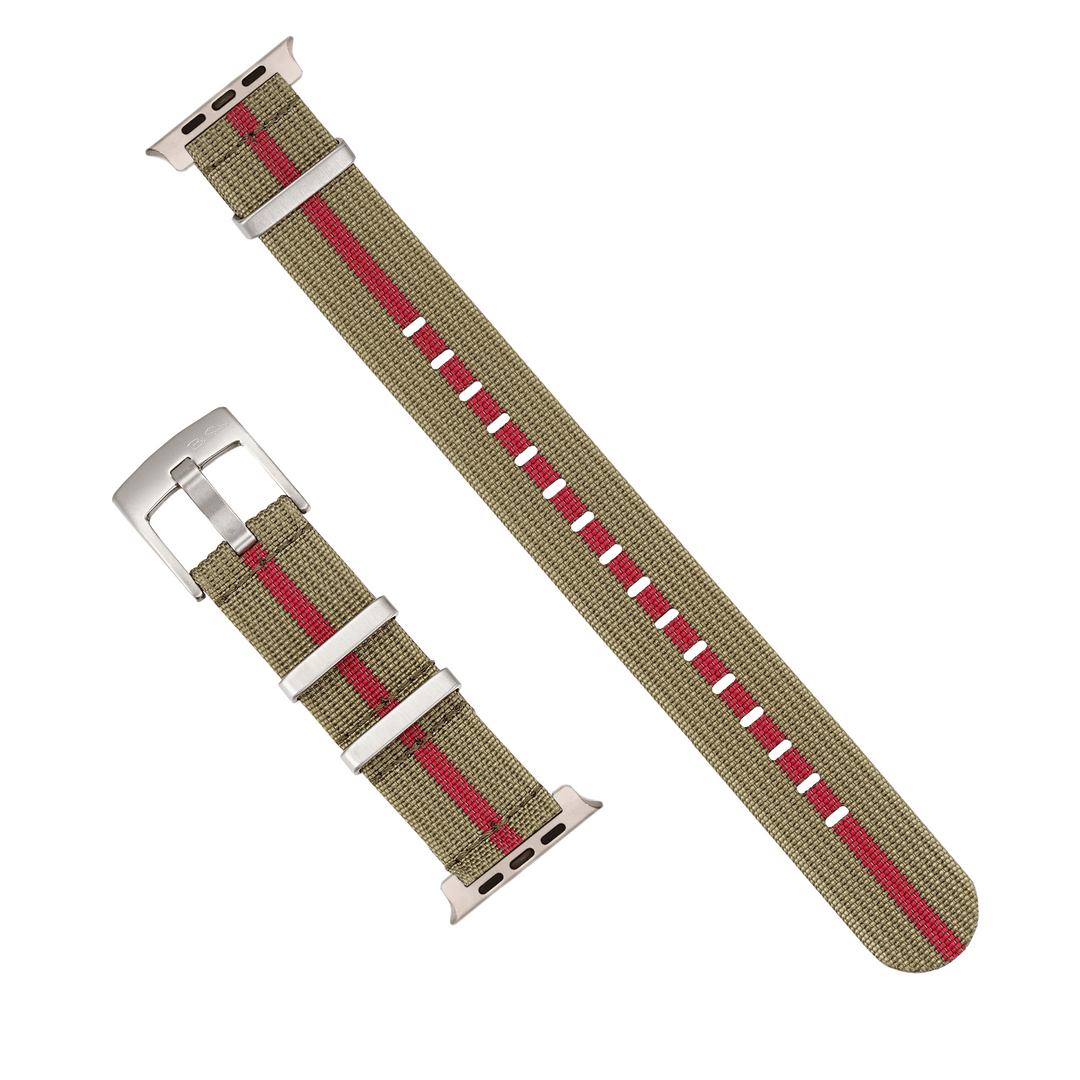 Ribbed Mako FN Band - For Apple Watch ULTRA - Olive & Red - BluShark Straps