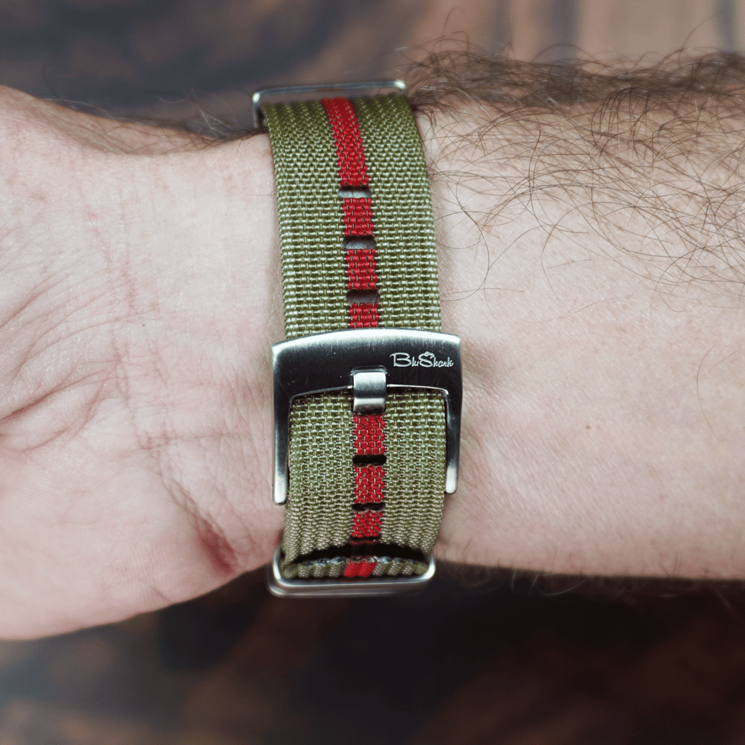 Ribbed Mako FN - Olive & Red - BluShark Straps