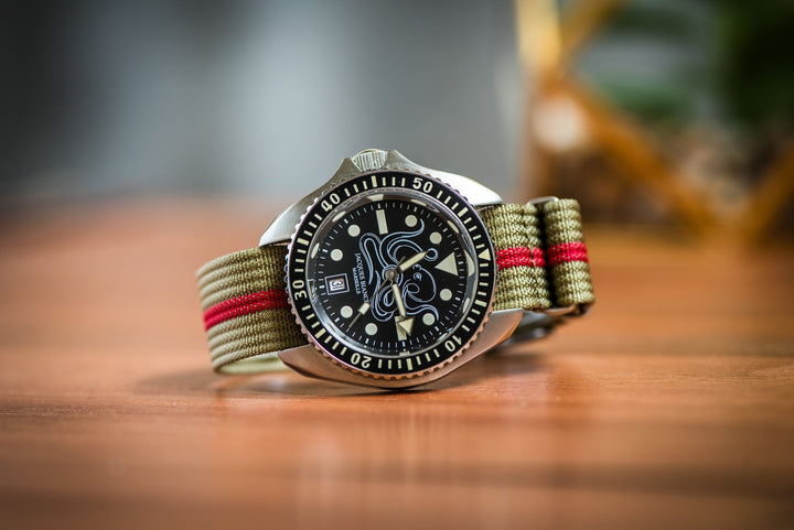 Ribbed Single - Pass - Olive & Red - BluShark Straps