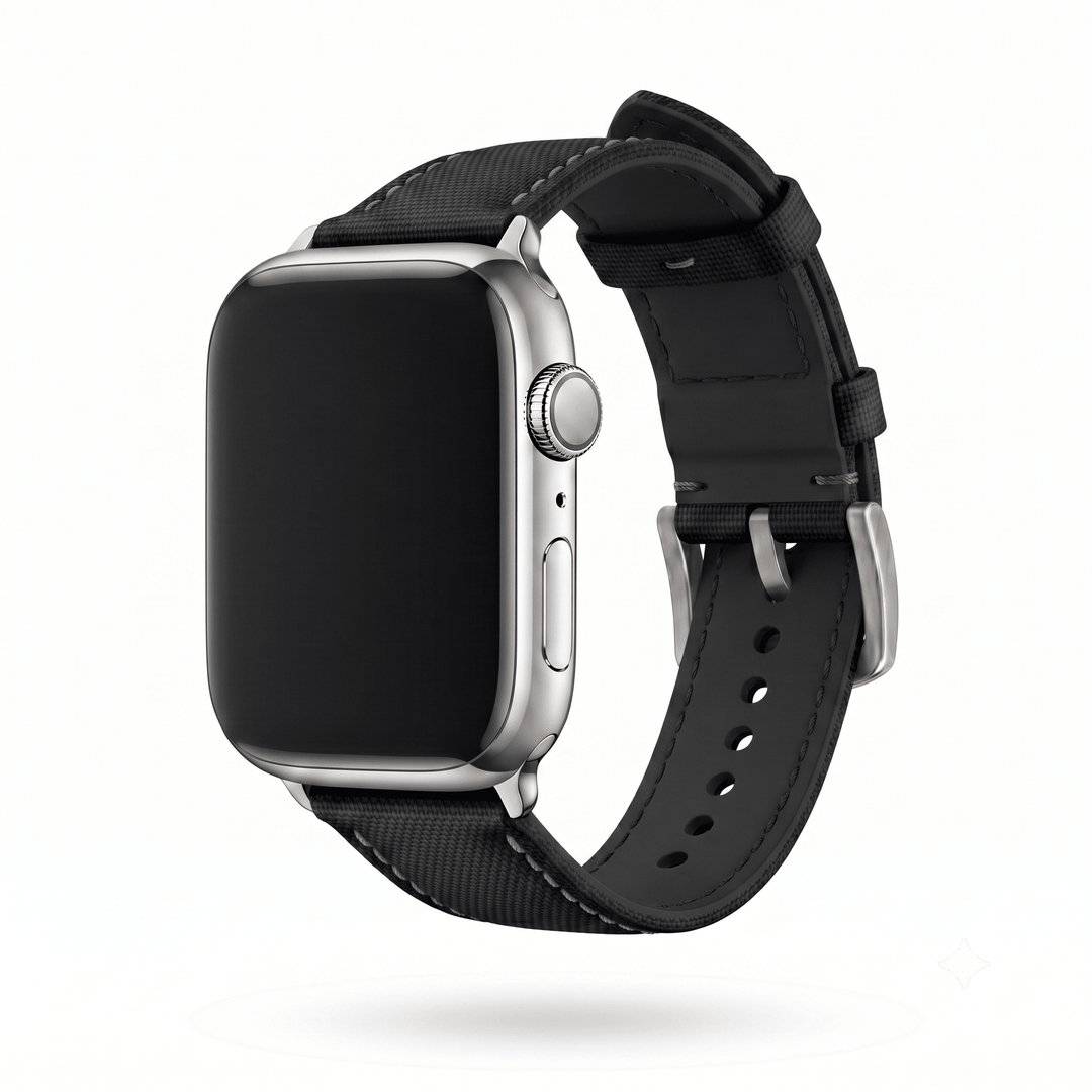 Sailcloth Band – For Apple Watch - Black with Gray - BluShark Straps