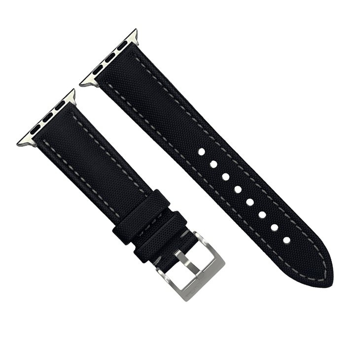 Sailcloth Band – For Apple Watch - Black with Gray - BluShark Straps