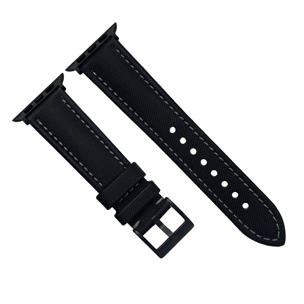 Sailcloth Band – For Apple Watch - Black with Gray - BluShark Straps