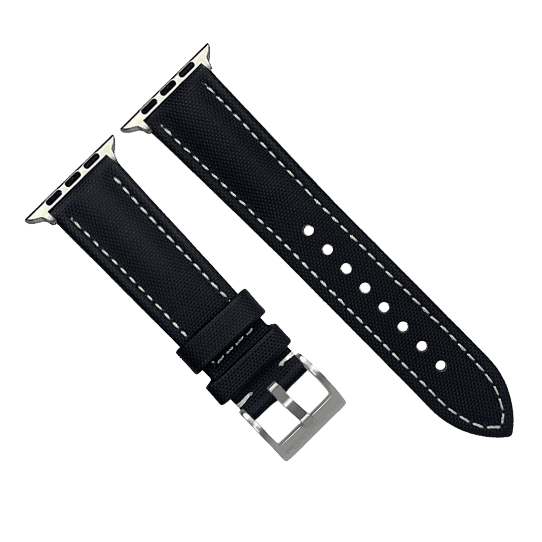 Sailcloth Band – For Apple Watch - Black with White - BluShark Straps