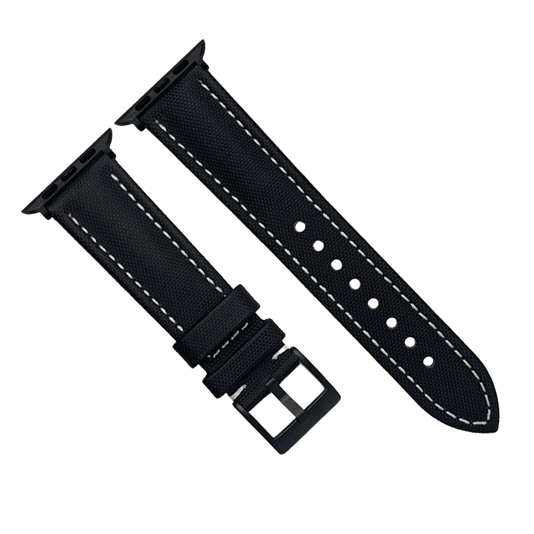 Sailcloth Band – For Apple Watch - Black with White - BluShark Straps