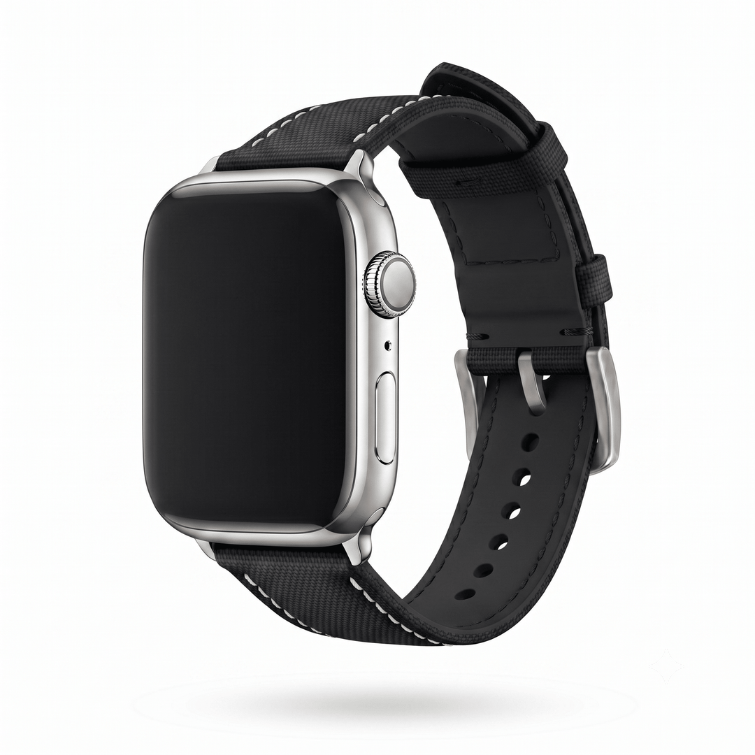 Sailcloth Band – For Apple Watch - Black with White - BluShark Straps