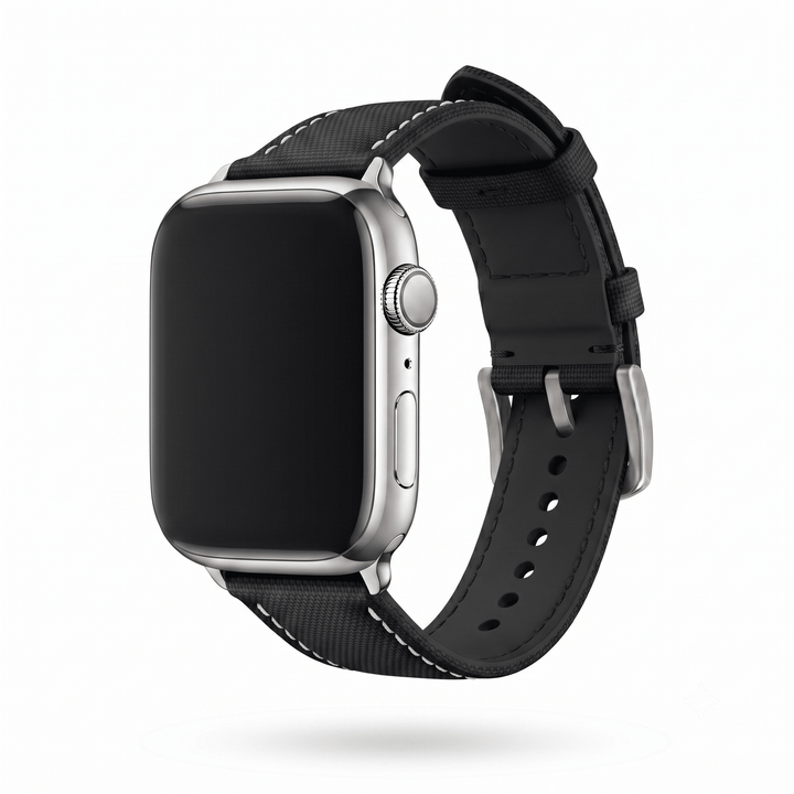 Sailcloth Band – For Apple Watch - Black with White - BluShark Straps