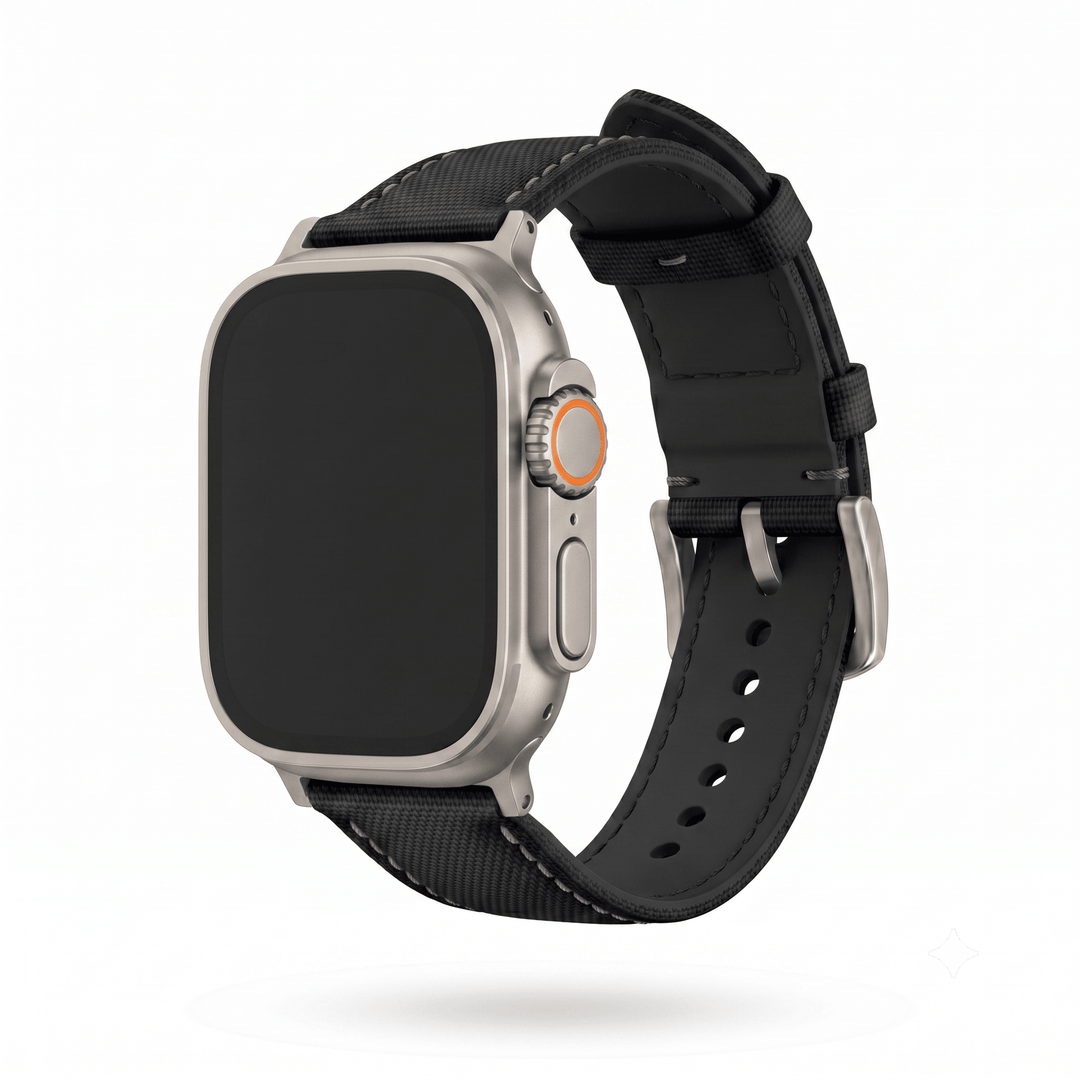Sailcloth Band - For Apple Watch ULTRA - Black with Gray - BluShark Straps