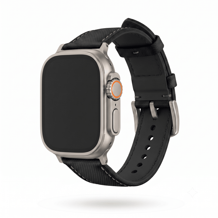 Sailcloth Band - For Apple Watch ULTRA - Black with Gray - BluShark Straps