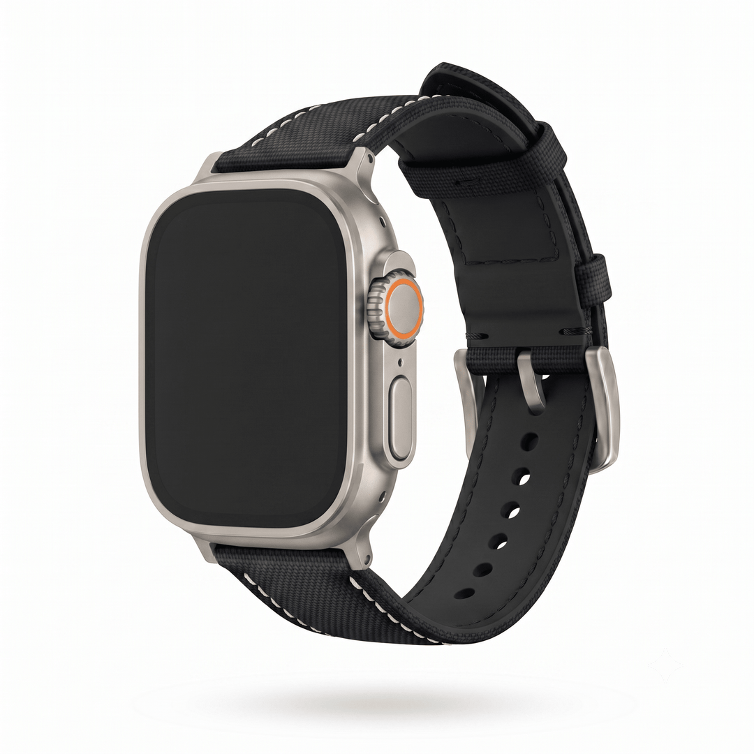 Sailcloth Band - For Apple Watch ULTRA - Black with White - BluShark Straps