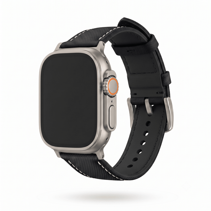 Sailcloth Band - For Apple Watch ULTRA - Black with White - BluShark Straps