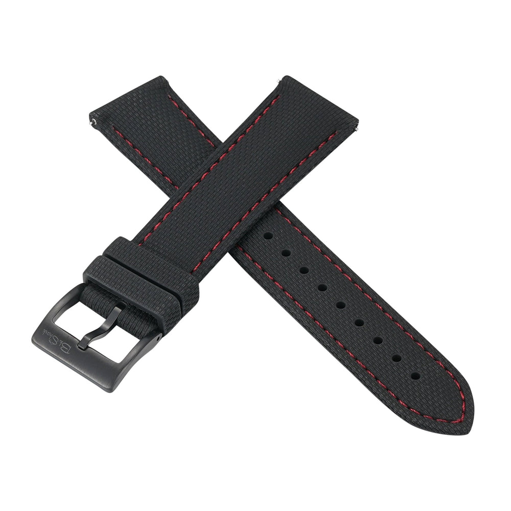 Sailcloth Rubber Buckle - Black/Red - BluShark Straps