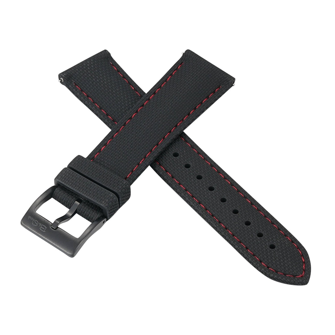Sailcloth Rubber Buckle - Black/Red - BluShark Straps