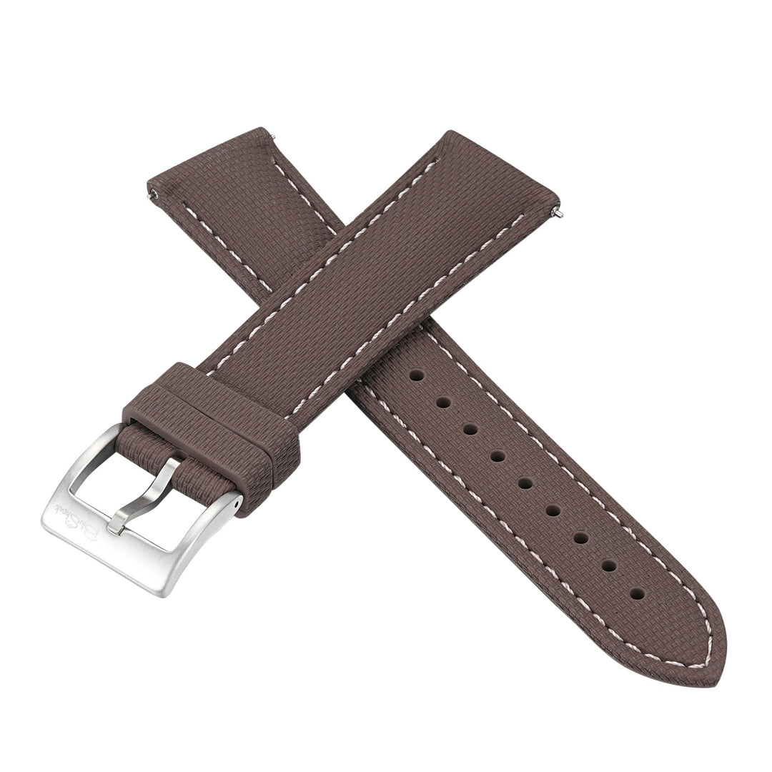 Sailcloth Rubber Buckle - Brown/White - BluShark Straps