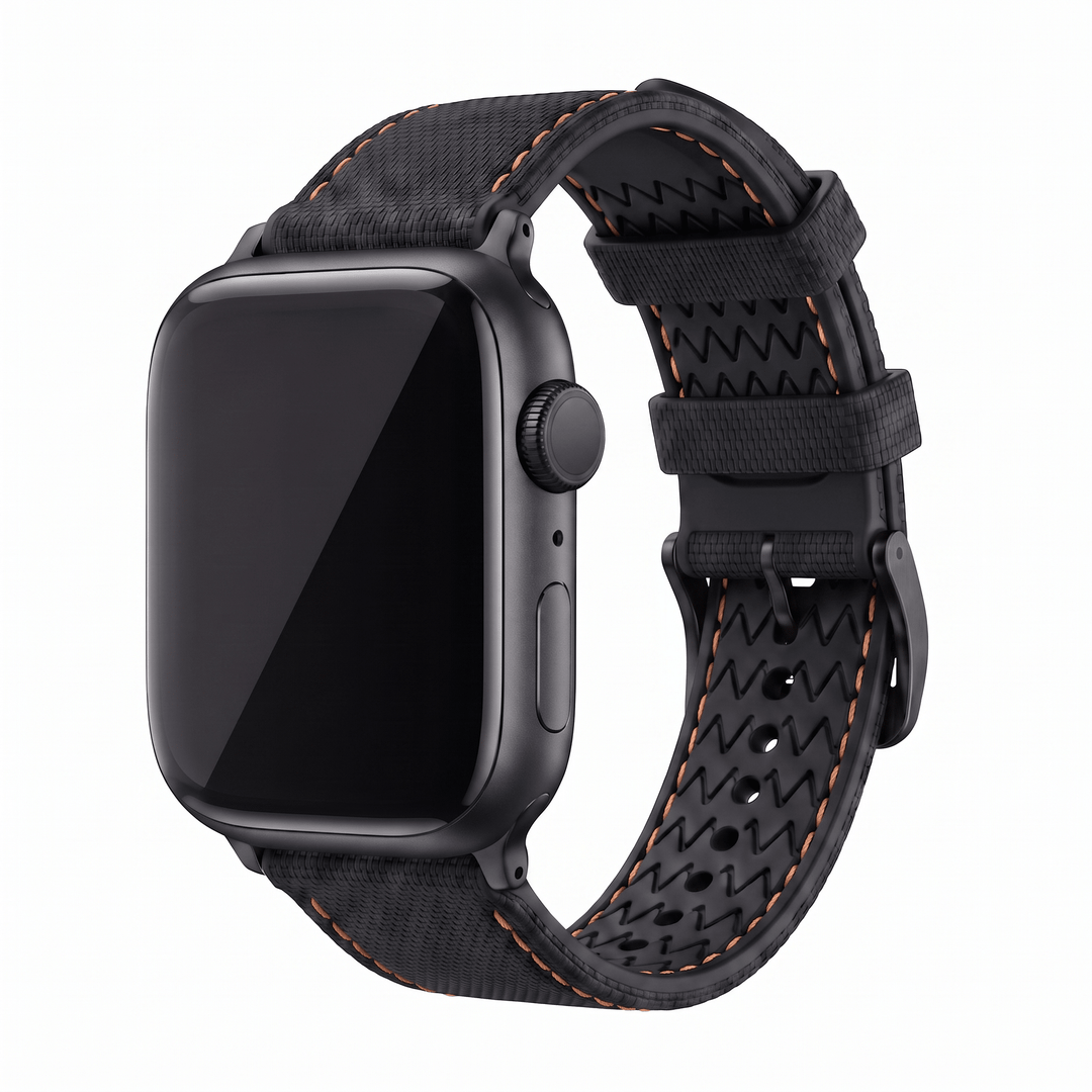 Sailcloth Rubber Buckle - For Apple Watch - Black/Orange - BluShark Straps