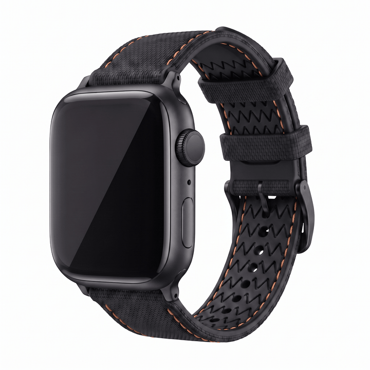Sailcloth Rubber Buckle - For Apple Watch - Black/Orange - BluShark Straps