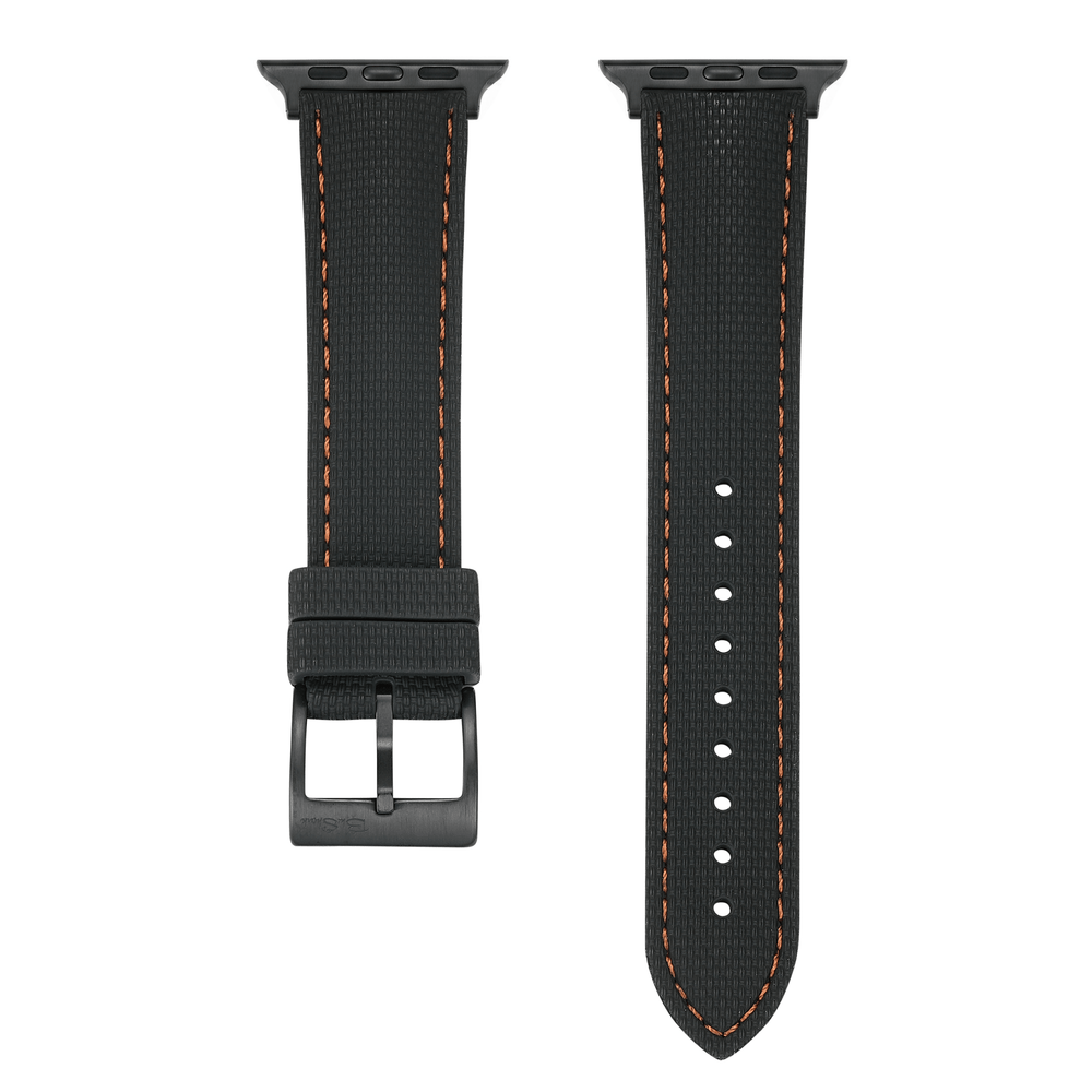 Sailcloth Rubber Buckle - For Apple Watch - Black/Orange - BluShark Straps