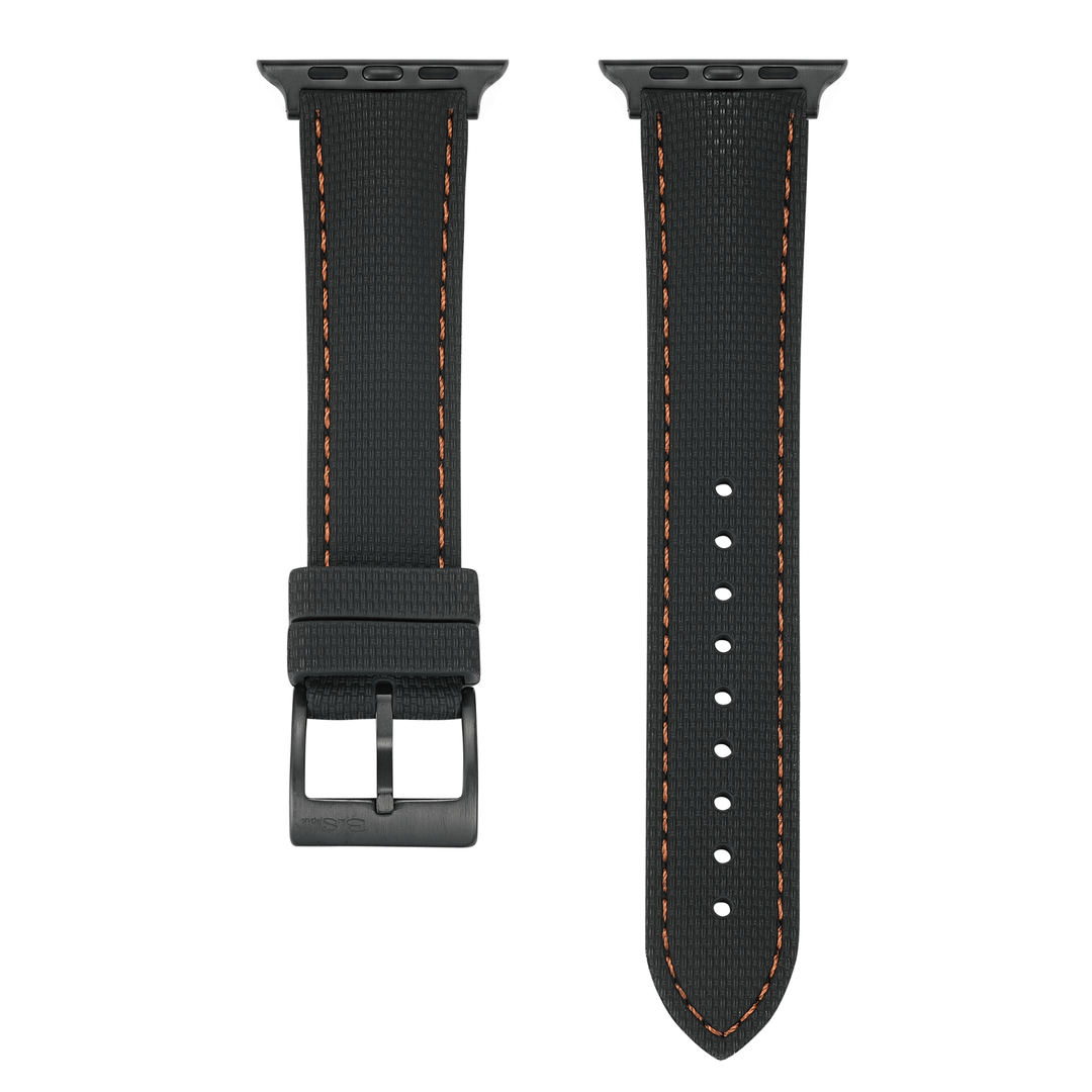 Sailcloth Rubber Buckle - For Apple Watch - Black/Orange - BluShark Straps