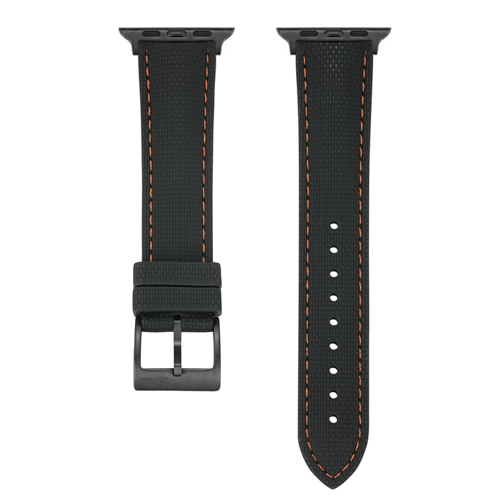 Sailcloth Rubber Buckle - For Apple Watch - Black/Orange - BluShark Straps