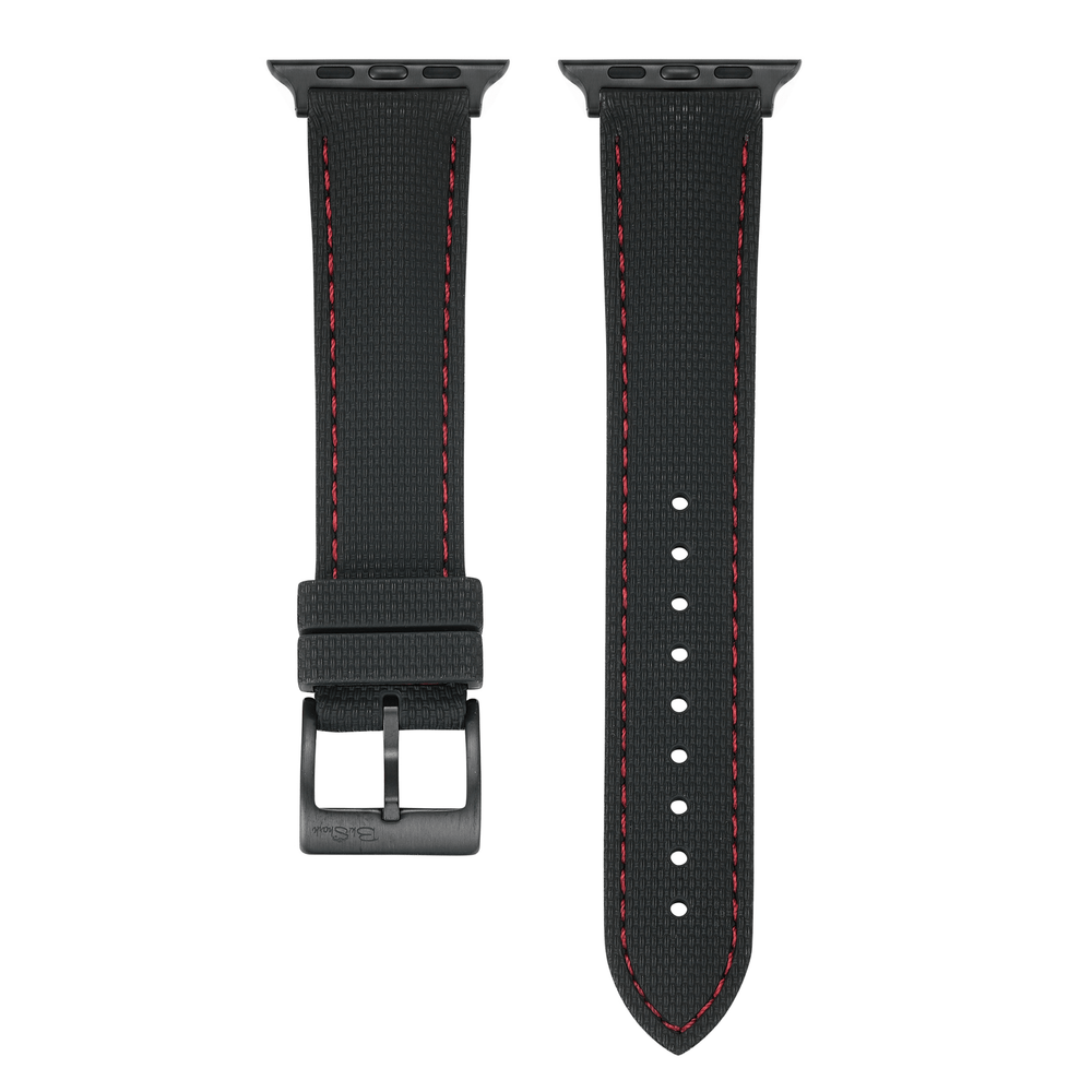 Sailcloth Rubber Buckle - For Apple Watch - Black/Red - BluShark Straps