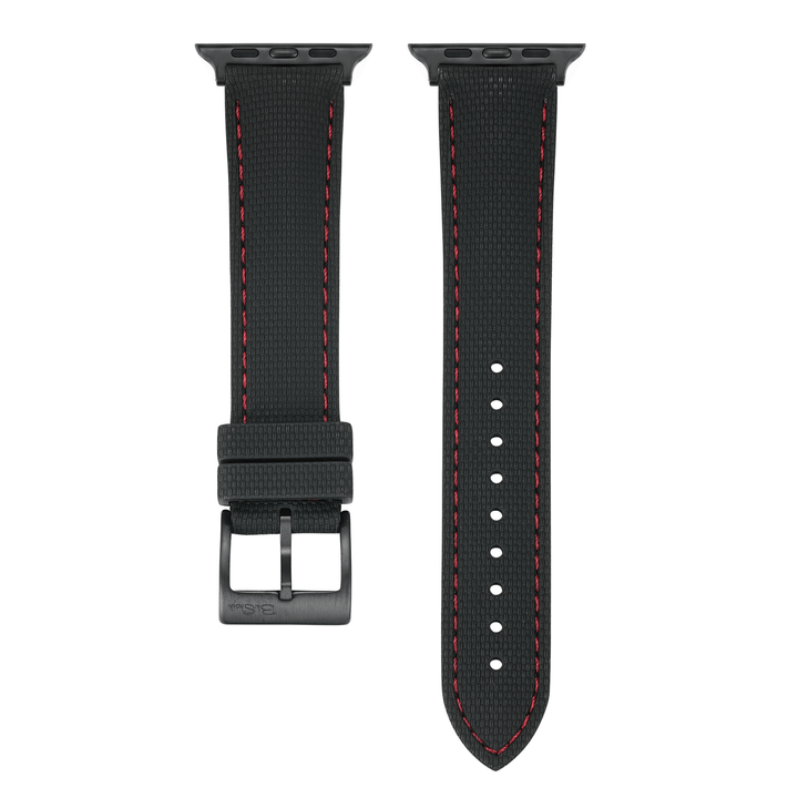 Sailcloth Rubber Buckle - For Apple Watch - Black/Red - BluShark Straps