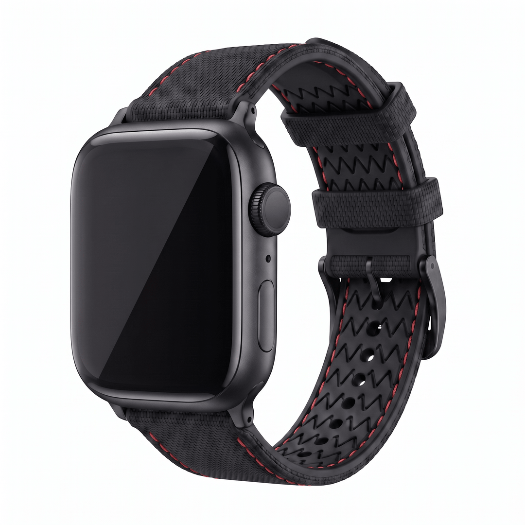 Sailcloth Rubber Buckle - For Apple Watch - Black/Red - BluShark Straps