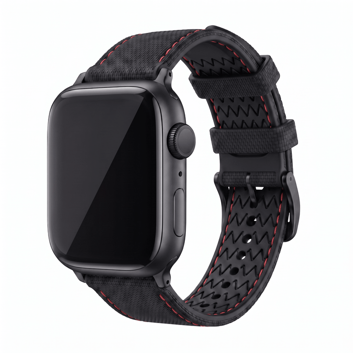 Sailcloth Rubber Buckle - For Apple Watch - Black/Red - BluShark Straps