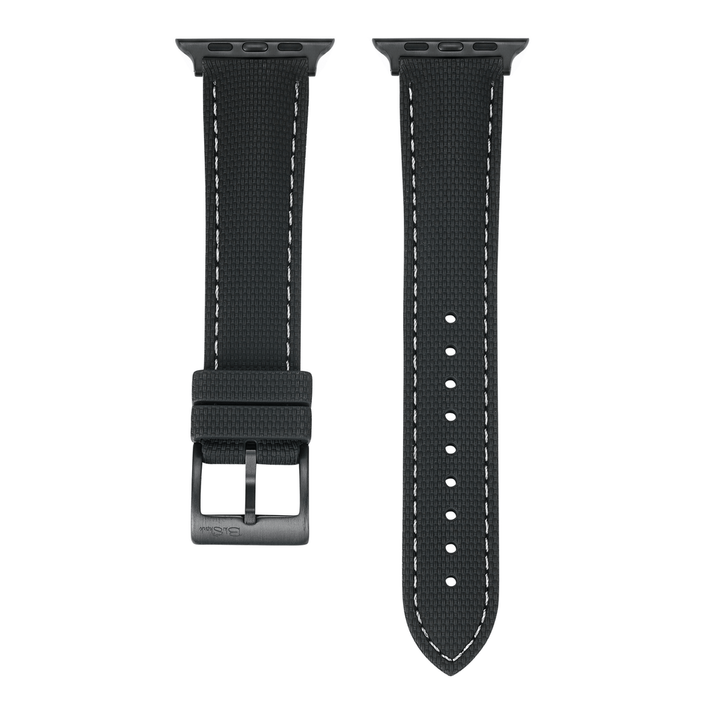 Sailcloth Rubber Buckle - For Apple Watch - Black/White - BluShark Straps