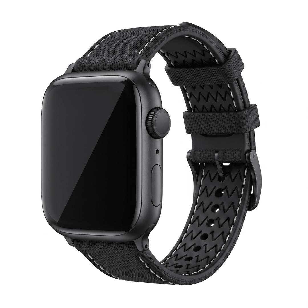 Sailcloth Rubber Buckle - For Apple Watch - Black/White - BluShark Straps