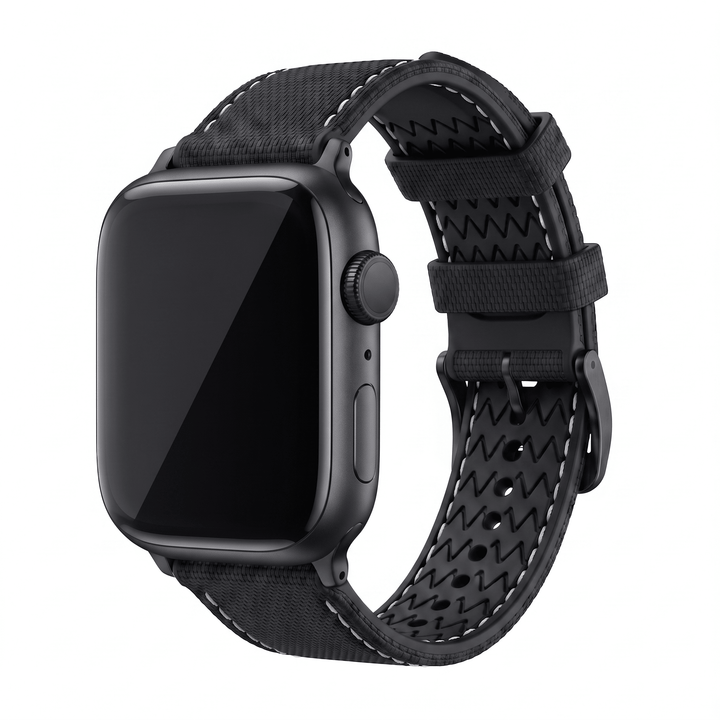 Sailcloth Rubber Buckle - For Apple Watch - Black/White - BluShark Straps