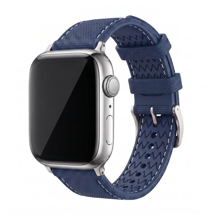 Sailcloth Rubber Buckle - For Apple Watch - Blue/White - BluShark Straps
