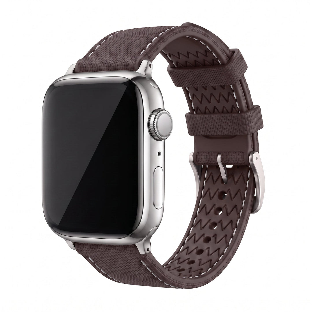 Sailcloth Rubber Buckle - For Apple Watch - Brown/White - BluShark Straps