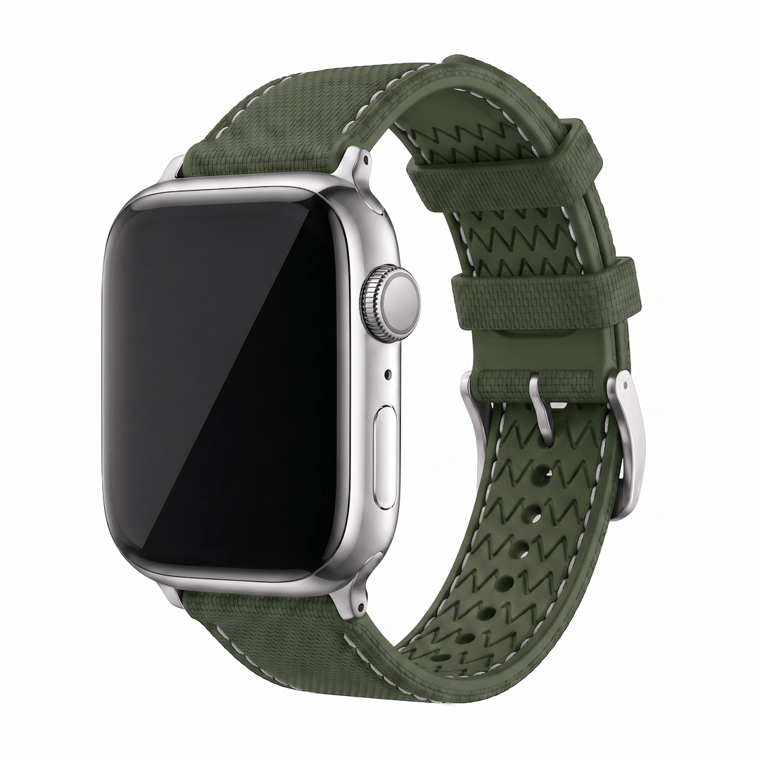 Sailcloth Rubber Buckle - For Apple Watch - Green/White - BluShark Straps