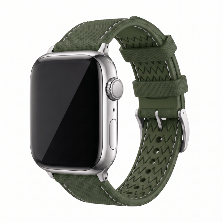Sailcloth Rubber Buckle - For Apple Watch - Green/White - BluShark Straps