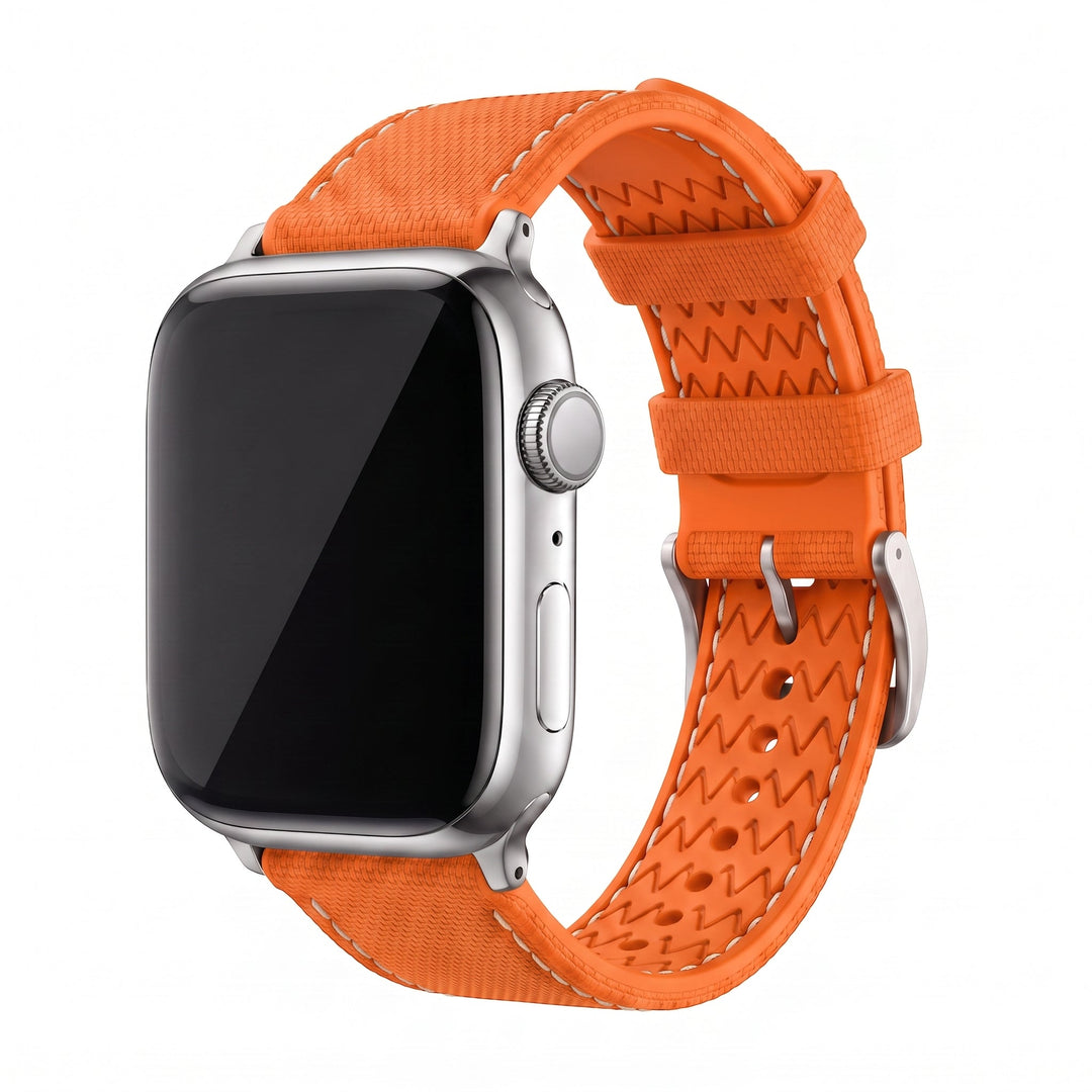 Sailcloth Rubber Buckle - For Apple Watch - Orange/White - BluShark Straps