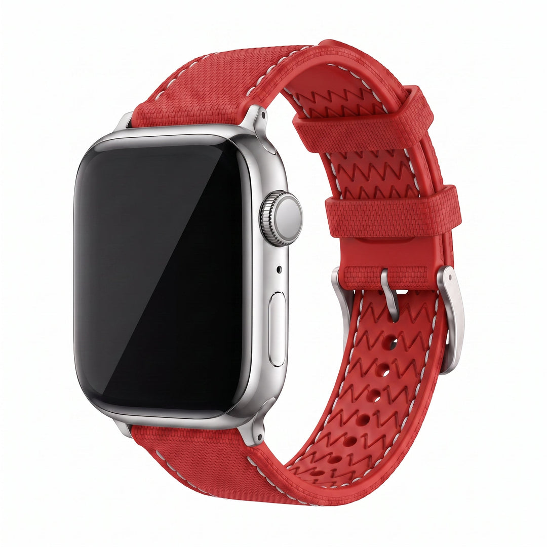 Sailcloth Rubber Buckle - For Apple Watch - Red/White - BluShark Straps