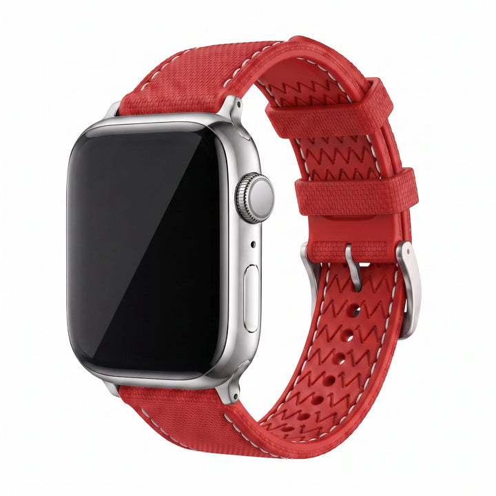 Sailcloth Rubber Buckle - For Apple Watch - Red/White - BluShark Straps