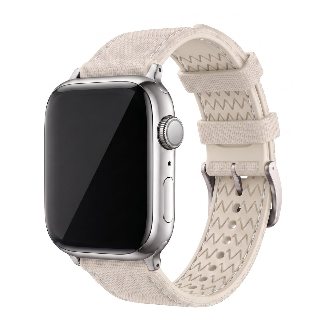 Sailcloth Rubber Buckle - For Apple Watch - Tan/White - BluShark Straps