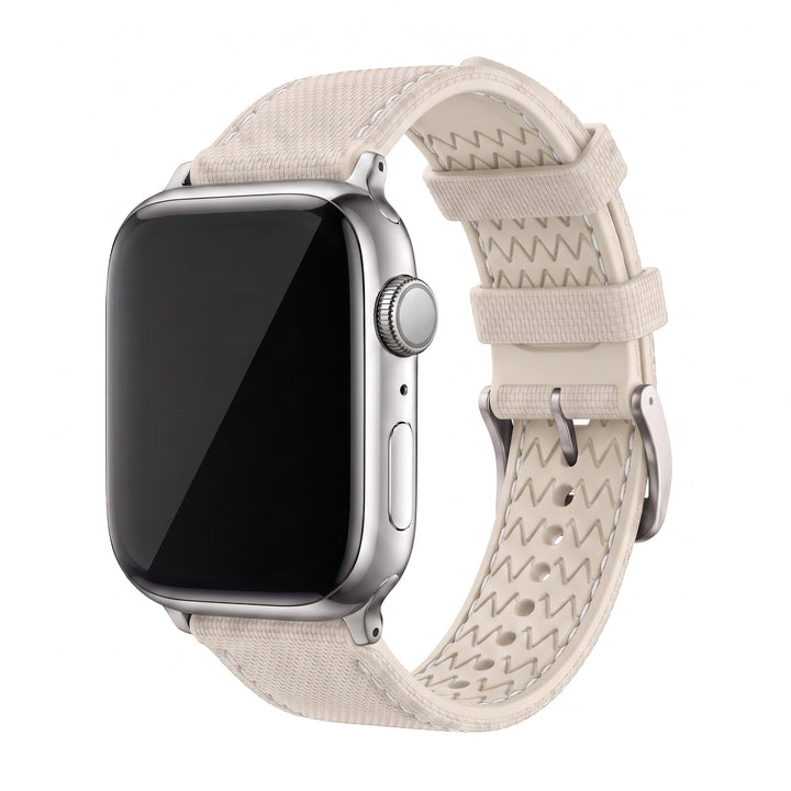 Sailcloth Rubber Buckle - For Apple Watch - Tan/White - BluShark Straps