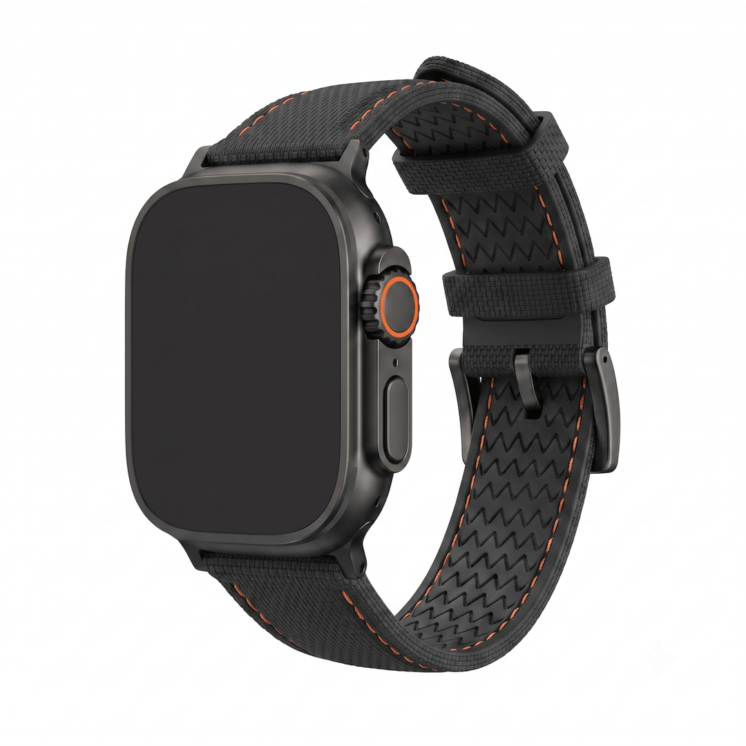 Sailcloth Rubber Buckle - For Apple Watch ULTRA - Black/Orange - BluShark Straps