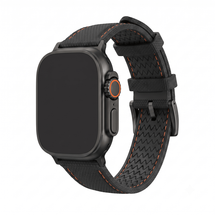 Sailcloth Rubber Buckle - For Apple Watch ULTRA - Black/Orange - BluShark Straps