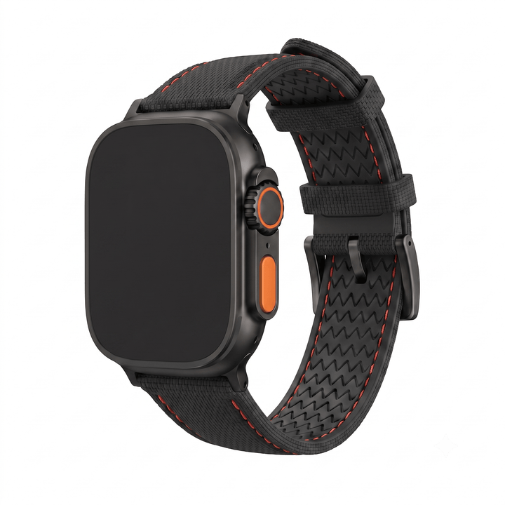 Sailcloth Rubber Buckle - For Apple Watch ULTRA - Black/Red - BluShark Straps