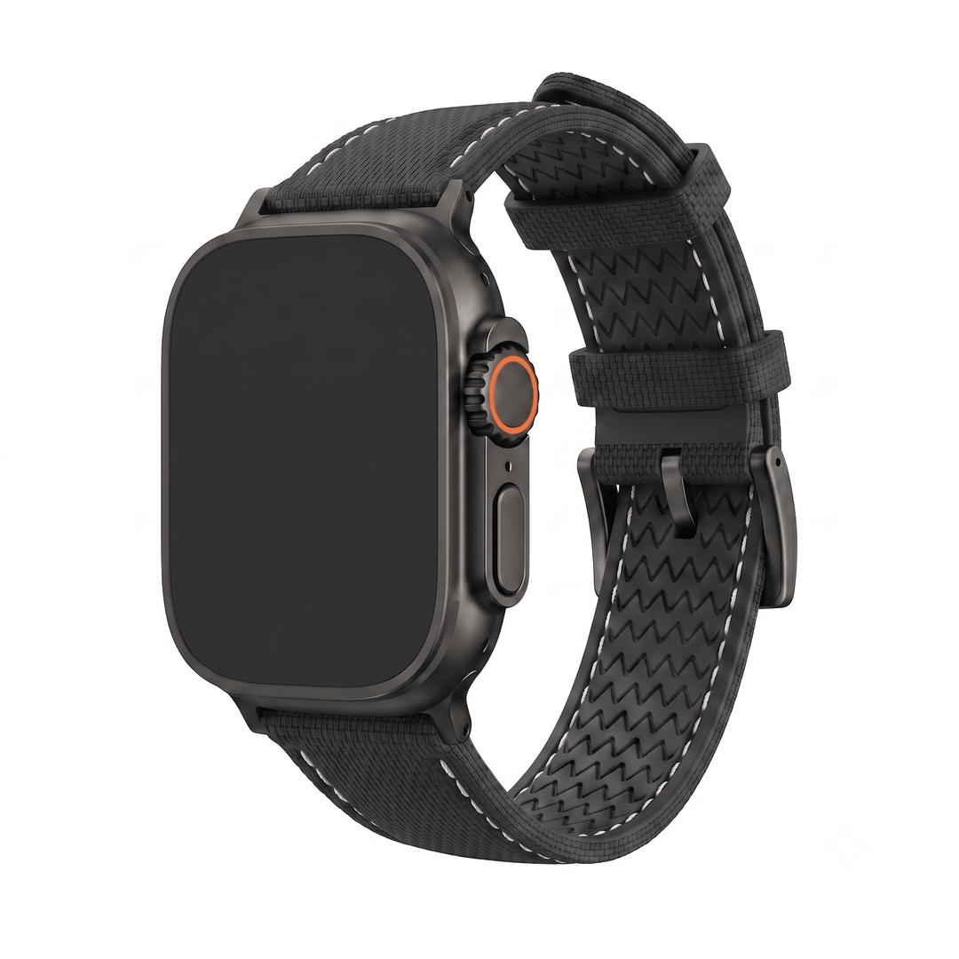 Sailcloth Rubber Buckle - For Apple Watch ULTRA - Black/White - BluShark Straps
