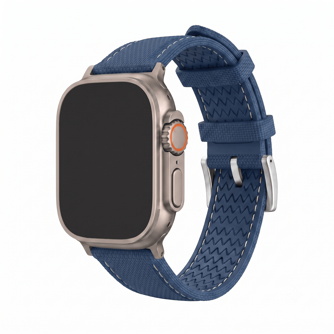 Sailcloth Rubber Buckle - For Apple Watch ULTRA - Blue/White - BluShark Straps