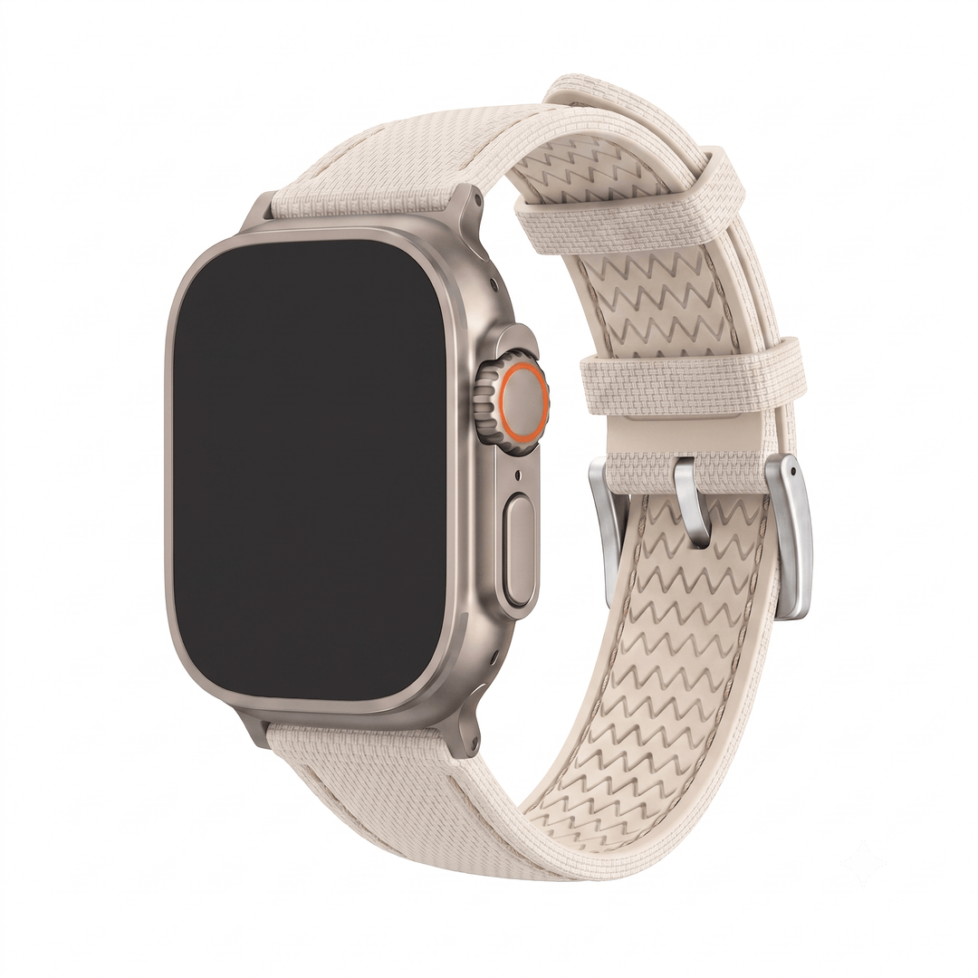 Sailcloth Rubber Buckle - For Apple Watch ULTRA - Tan/White - BluShark Straps